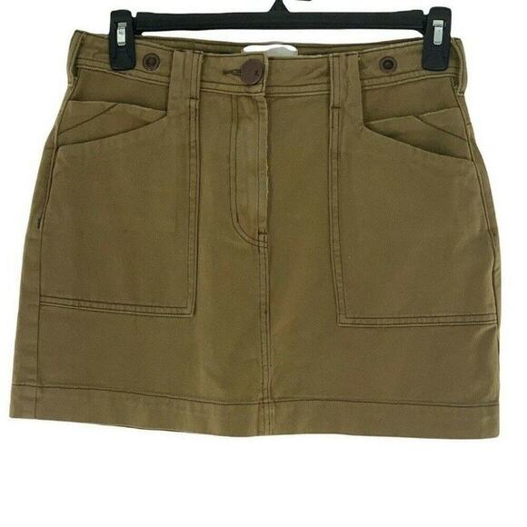 One Teaspoon Skirt Women Size 27 Stretch A-Line Pocket Button Zipper Brown Denim - Picture 1 of 8